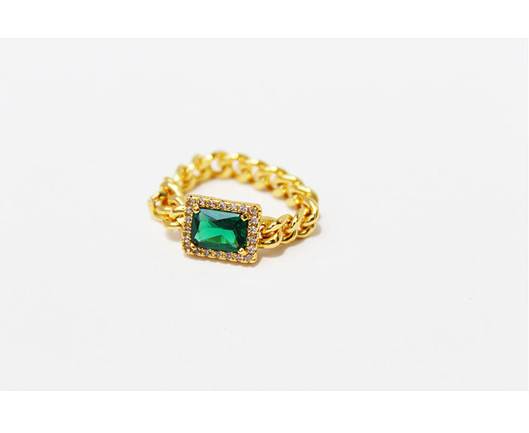 Retro Fashionable Vintage Emerald Zircon Chain Stacking Joint Fashion Index Finger Copper Ring display picture 2