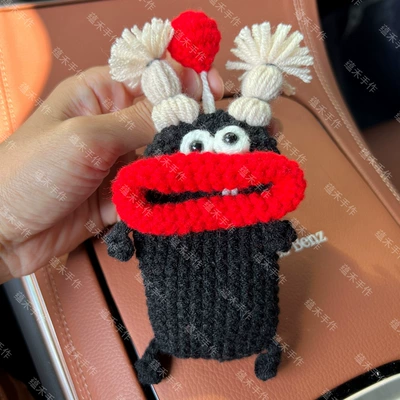 Distinctive Creative Sausage Mouth | Car key bag - 14cmx22cm-black-off-white-braid-round-ball