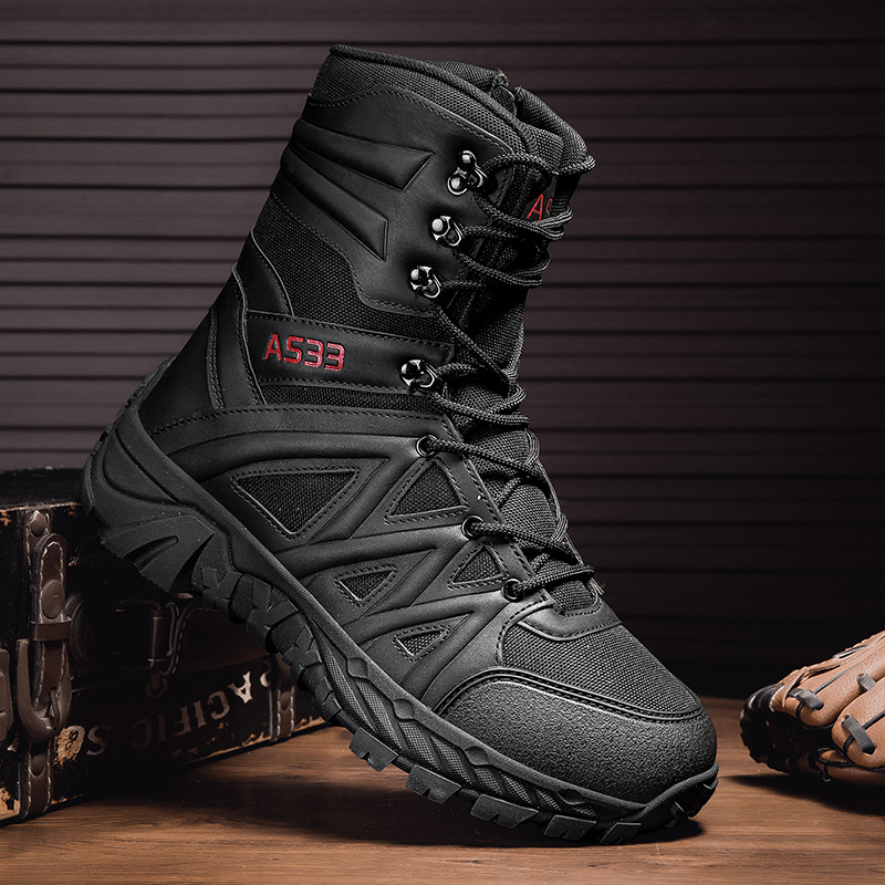 Botas del desierto Zapatos de senderismo de cuero transpirables de suela gruesa para hombre Zapatos altos para caminar al aire libre Botas de trabajo de campo Botas Martin