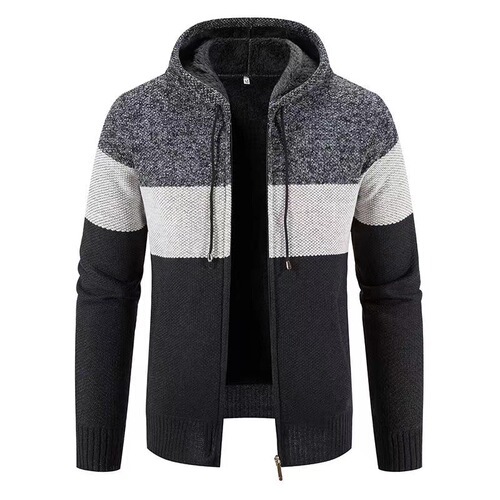 Overseas foreign trade autumn and winter men's sweater with extra thick lining, unisex outerwear knitted sweater with hood, cashmere sweater jacket