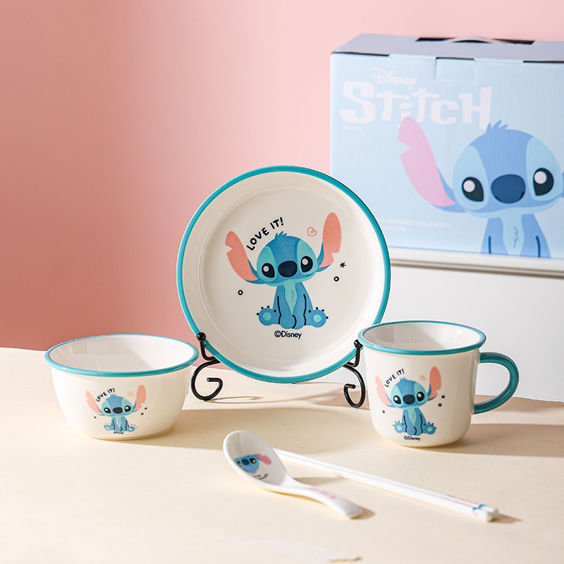 Disney nuevo Stilwell curioso para una persona comida platos de cerámica redondos cajas de regalo cubiertos de dibujos animados regalo de porcelana blanca