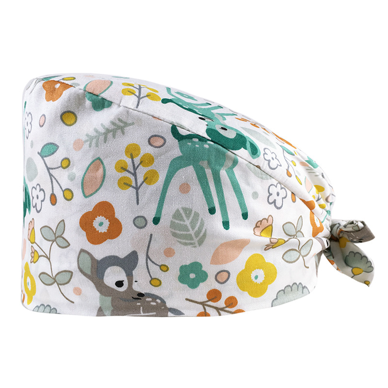 Tapa de enfermera de la UCI impresa elástico hebilla ajustable tapa quirúrgica quimioterapia de algodón puro tapa de confinamiento de las mujeres tapa de trabajo médico hombres