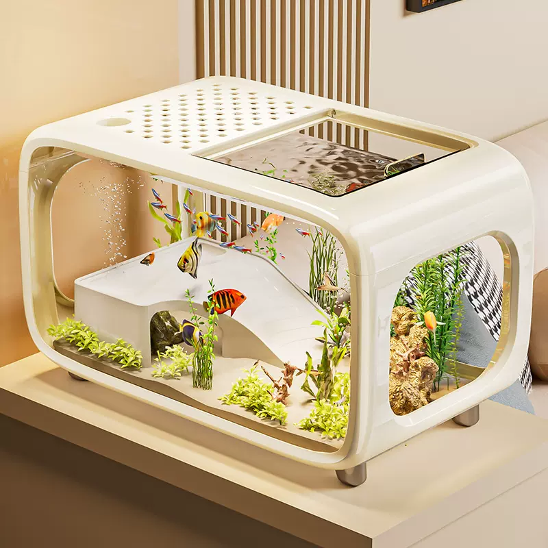 轻奢鱼缸高颜值家用全包带盖客厅桌面生态缸玄关塑料透明乌龟缸