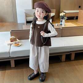 女小童韩版套装2025新款秋装女宝宝洋气时髦马甲条纹裤休闲三潮流