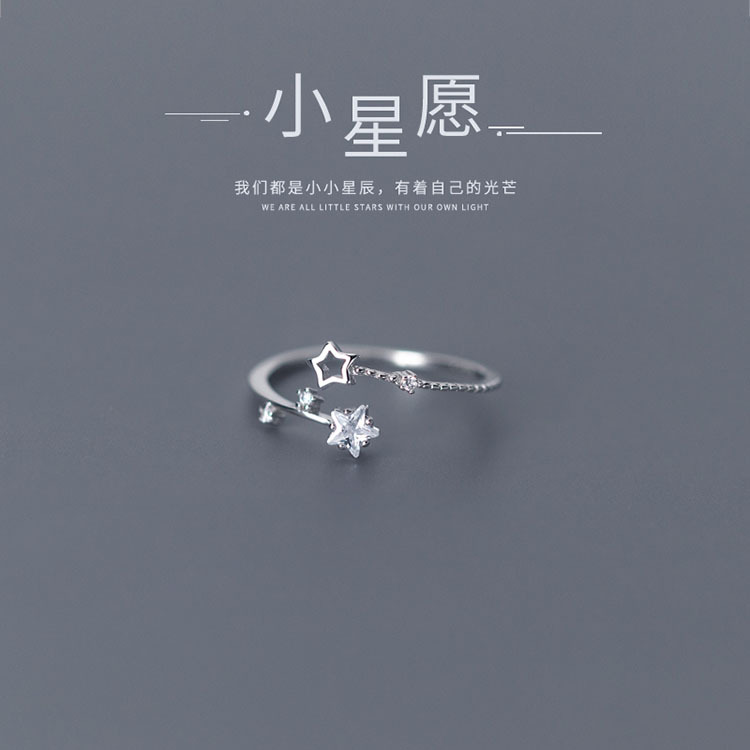 White zircon-five-pointed star ring (white gold)