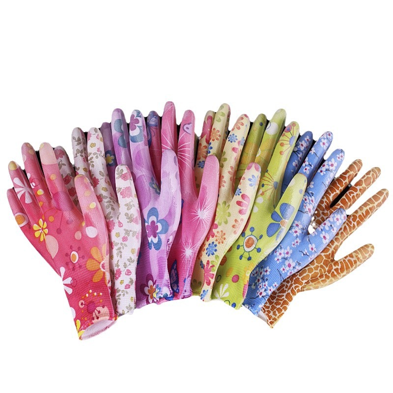 Guantes de impresión de rayas PU de palma de impresión de rayas antiestáticas de huerto guantes de protección laboral