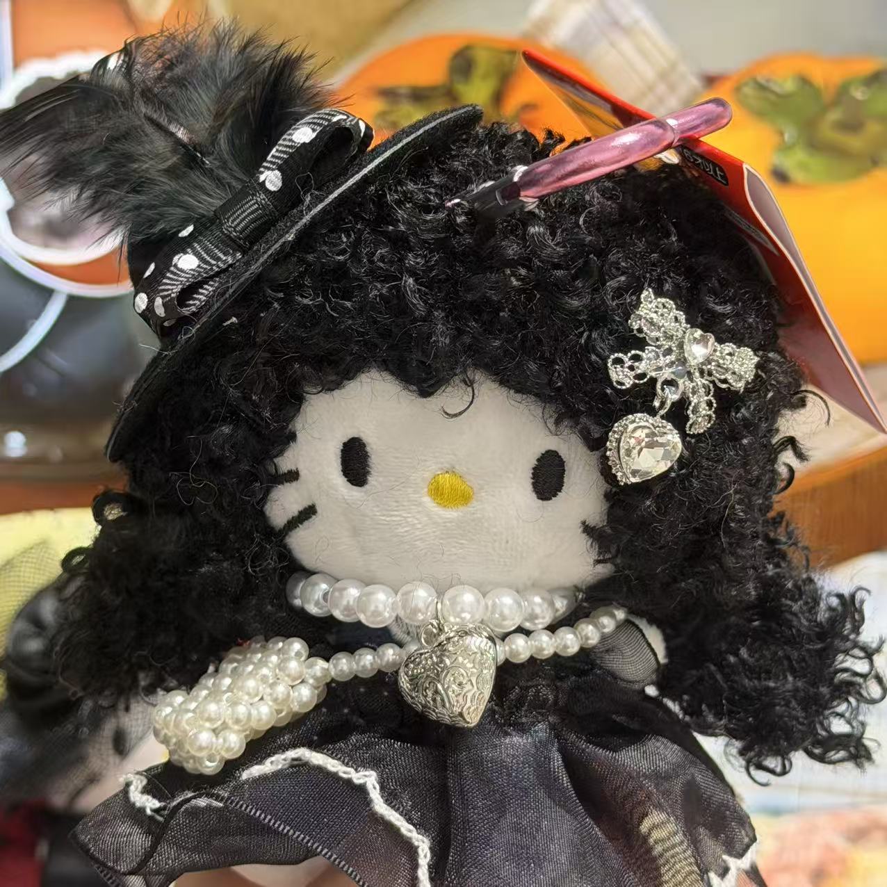 黒麦わら帽子キティ帽子ベビーペンダントラブバックル人形人形かわいいヘップバーンスタイルペンダントキーホルダー