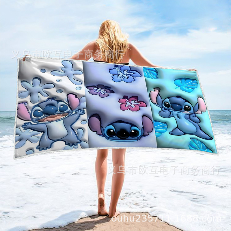 TEMU nueva toalla de playa estampada Stitch de gran tamaño toalla de baño para niños toalla de baño toalla de microfibra