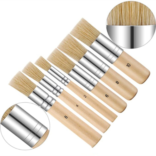 Cross-border 3-piece hog bristle brush set, wooden handle, watercolor and acrylic paint brushes