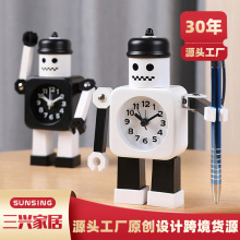床头卧室座钟学生专用儿童时钟个性邮差机器人闹钟台钟静音石英