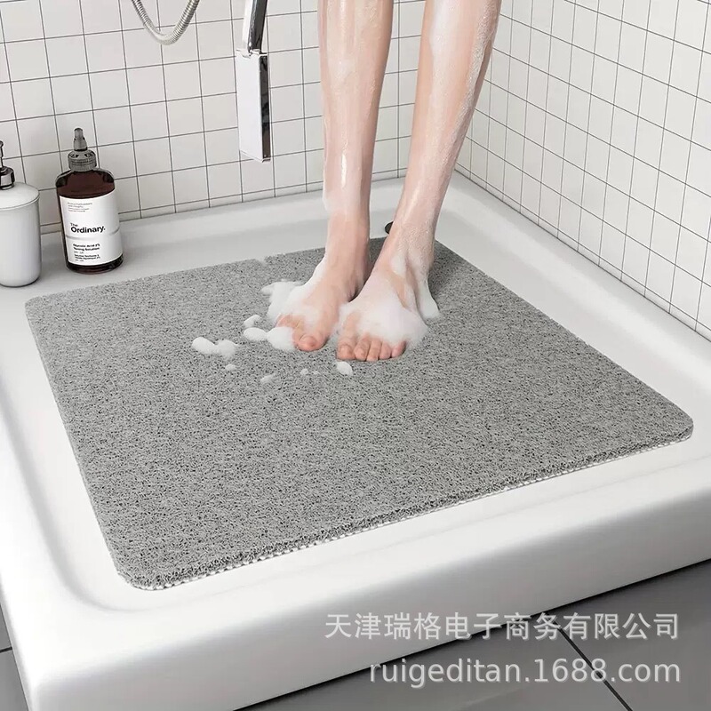 Cross-Border Solid Color Hollow-Out Silk Loop Floor Mat, Bathroom Anti-Slip Mat, Shower Room Non-Slip Drainage Foot Mat, Can Be Cut to Size