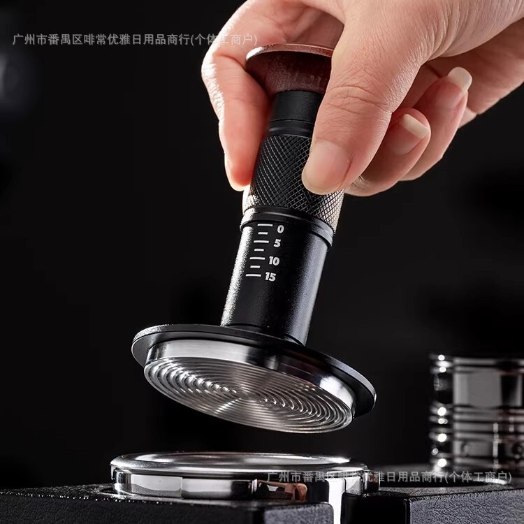 Coffee Machine Tamper with Scale, Impact Powder Hammer with Threaded Base, Constant Pressure Elastic Tamper 51/53/58mm