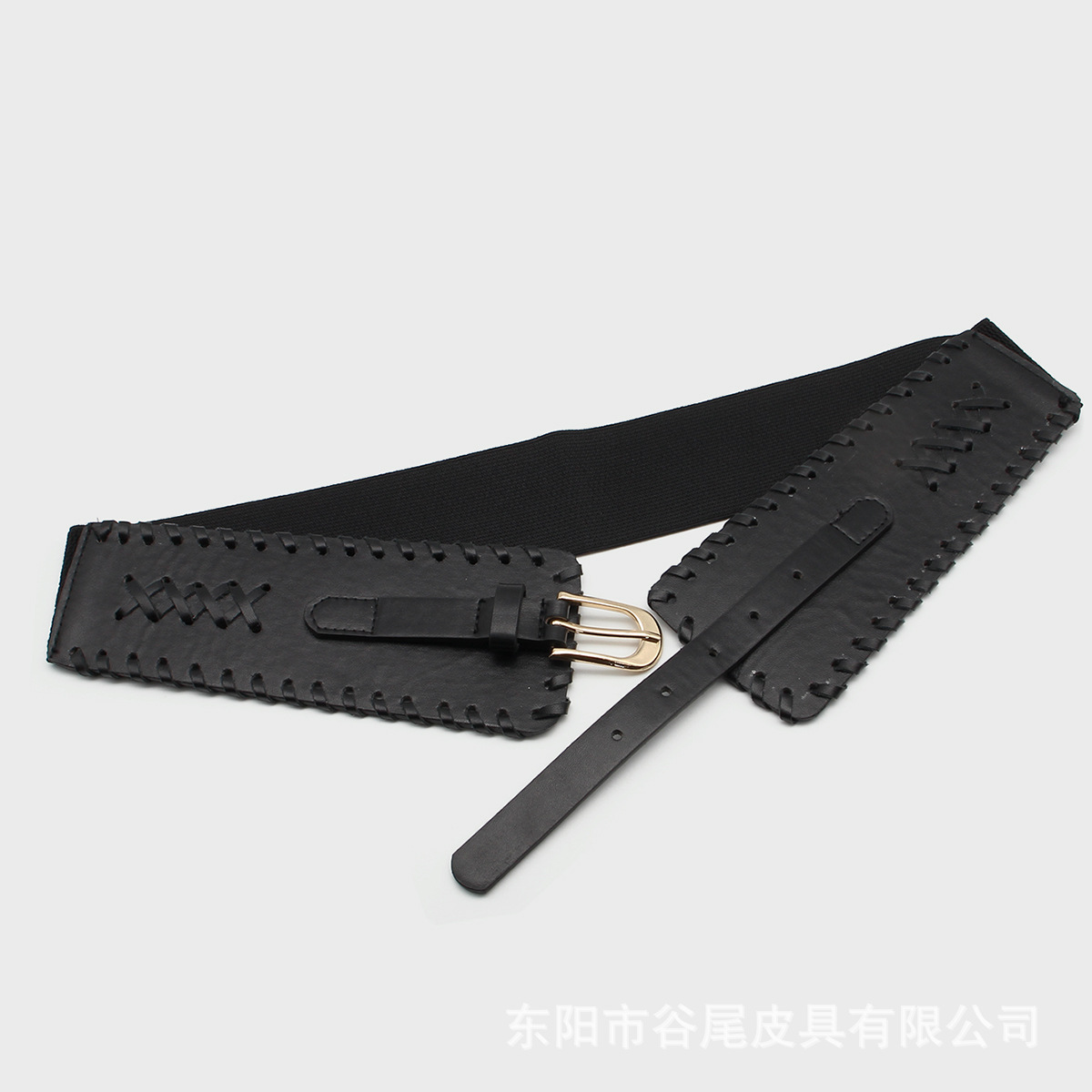 Europe and America Selling grace black lady Elastic force Girdle black PU weave belt alloy Pin buckle Elastic band