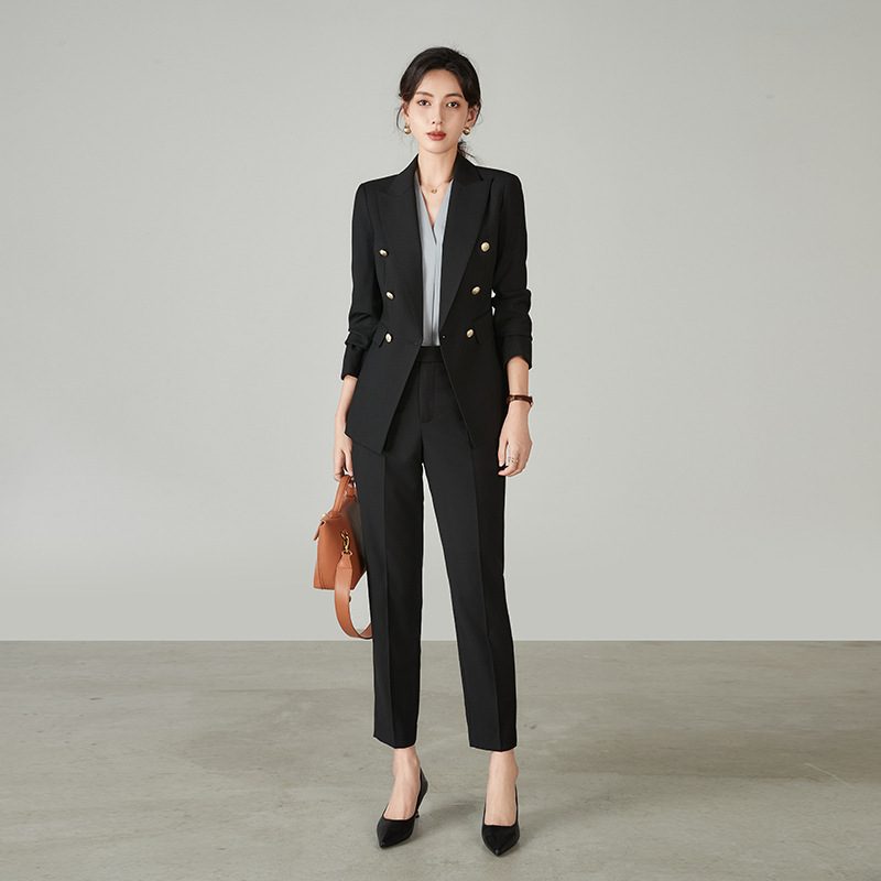 Black Professional Suit Suit for Female Formal College Students Interview Work Clothes Petite Waist Slim Suit Jacket