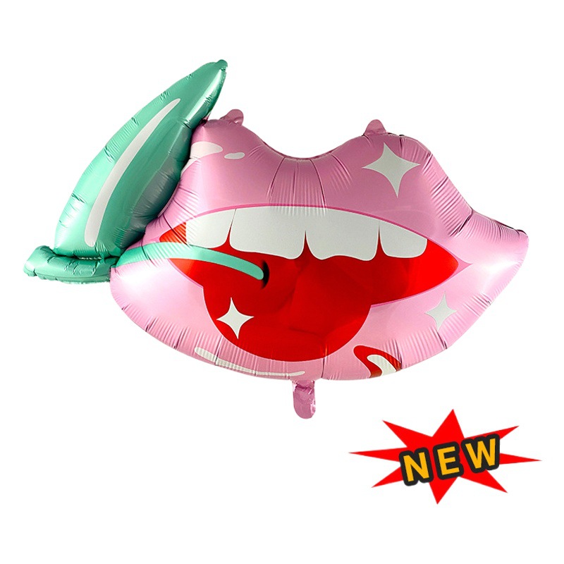 Nuevo globo de cereza Día de San Valentín tema diseño confesión decoración cereza globo labio forma globo de papel de aluminio
