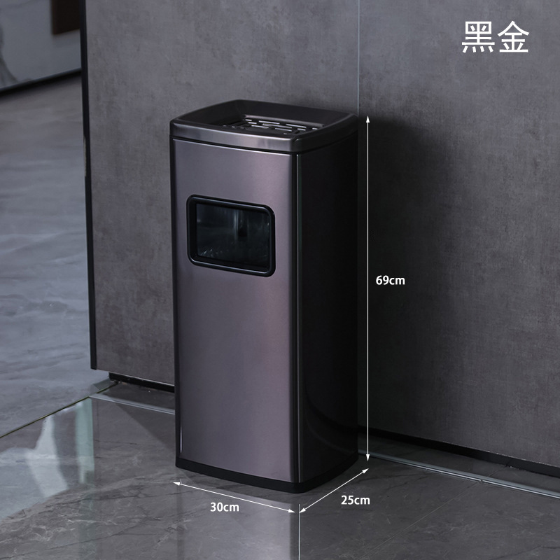 Bote de basura de acero inoxidable del hotel con cenicero, entrada de ascensor vertical, pasillo del vestíbulo, columna de humo para fumar comercial
