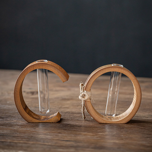 Creative Chinese retro round flower arrangement, Zen bamboo tube hydroponic mini flower arrangement, desktop ornament, small bamboo vase