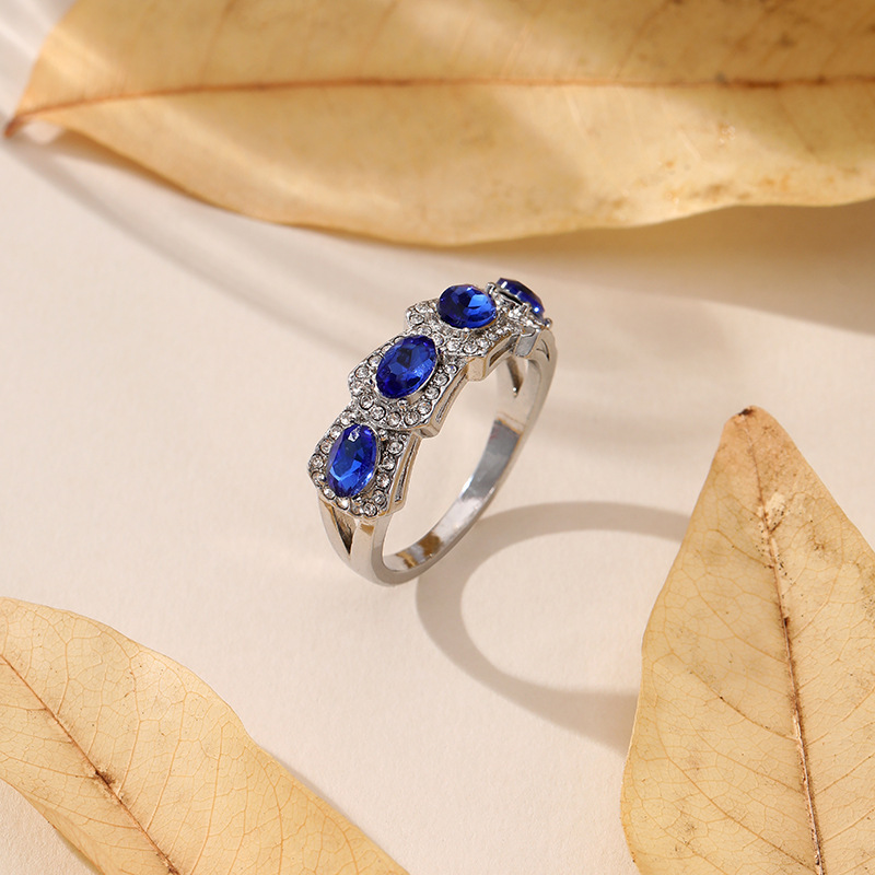 Lein Blue New Style Zircon Ring European And American Elegant
