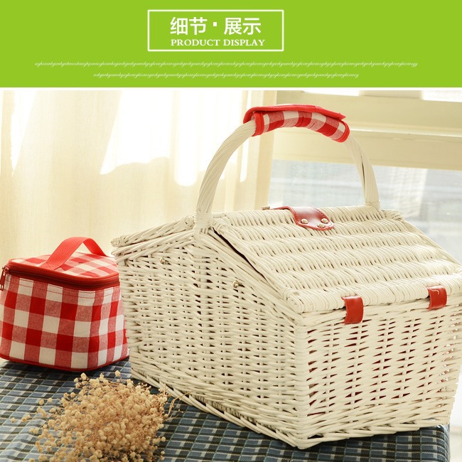 Fábrica en stock de cestas de regalo de mano de sauce con cubierta de cestas de almacenamiento de caña con cubierta de cubierta de cubierta de cubierta de mesa de primavera pastoral ins cesta de picnic