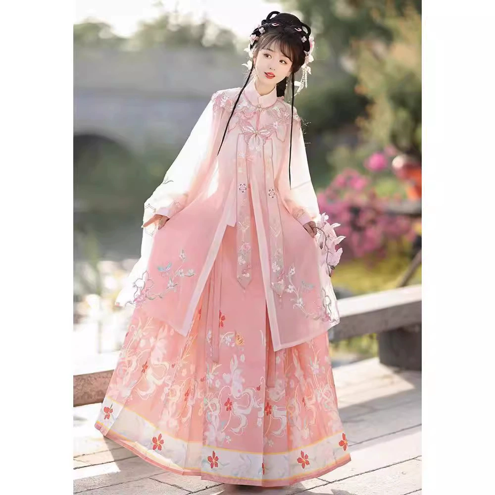 Весенний и летний новый цветок бессонный Hanfu женский костюм Ming облачный плечевой воротник кардиган повседневная юбка с конским лицом в китайском стиле