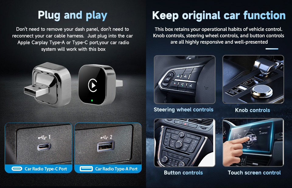 Cross-Border Popular Wireless Carplay Box, Two-In-One Wired to Wireless Android Auto Car-Machine Connectivity Box