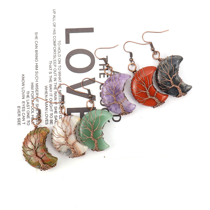 Simple Style Moon natural stone Copper Plating Drop Earrings 1 Pair