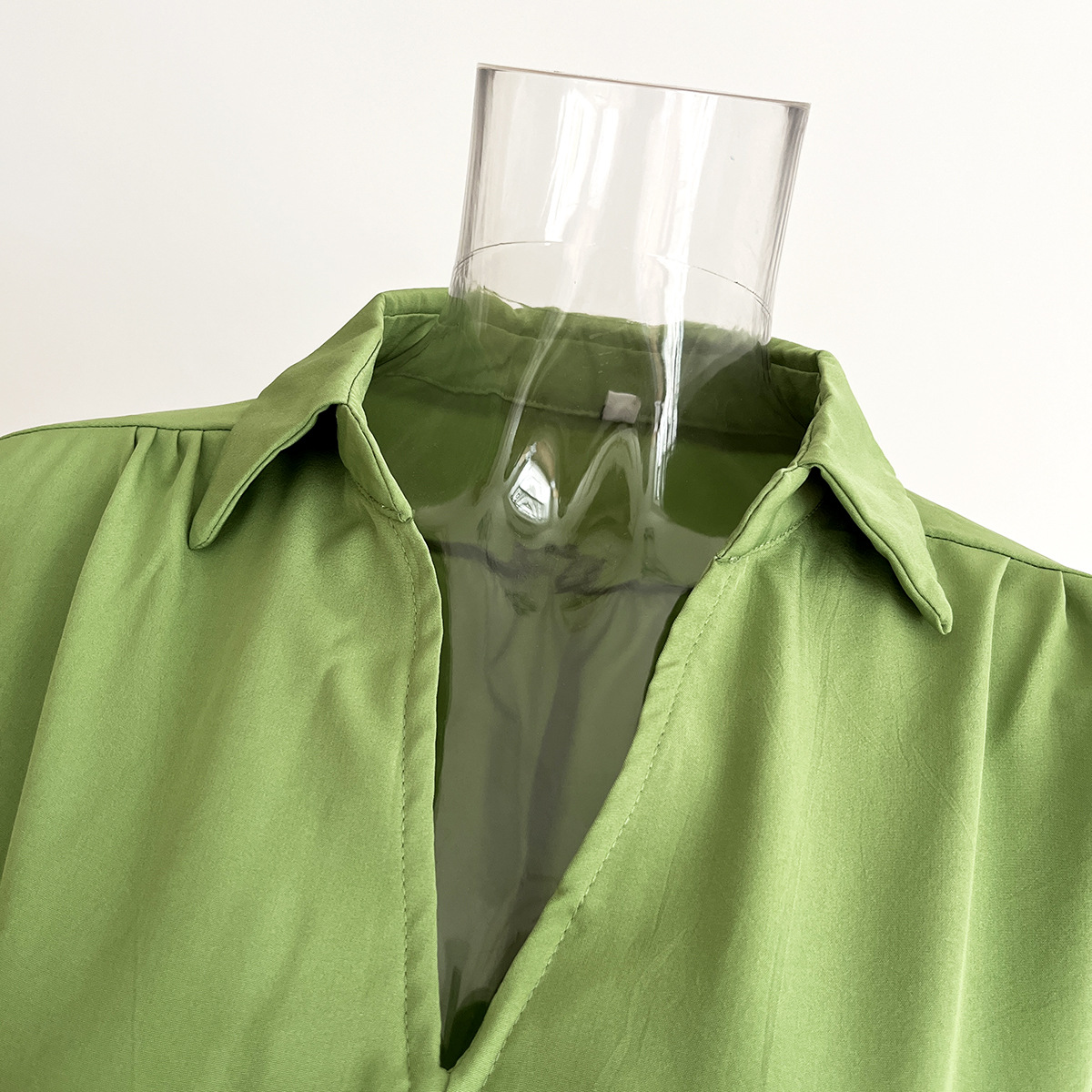 Blouse Collar Dress Women Smocking Waist Controlled Long Sleeves Spring Autumn Women Clothing