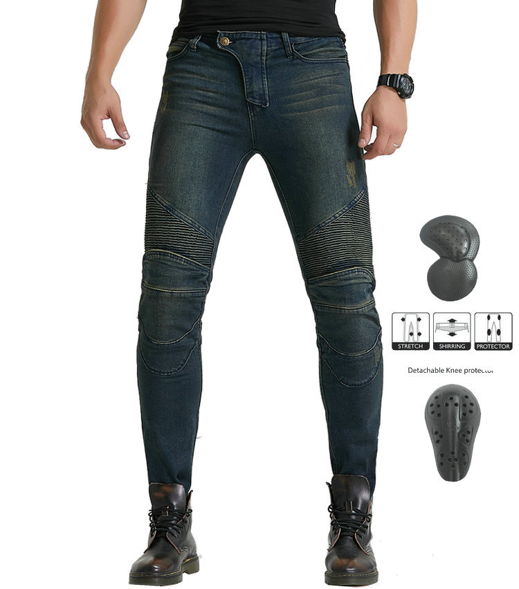 VOLERO pantalones vaqueros de la motocicleta de los hombres pantalones anti-caída Caballero pantalones de montar delgados pantalones de carreras elásticos altos