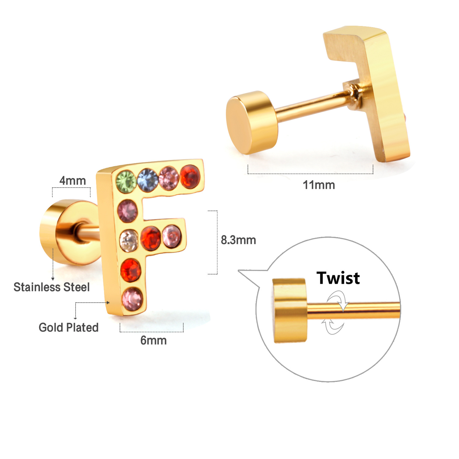 Fashion Letter Stainless Steel Inlay Zircon Ear Studs 1 Pair display picture 7