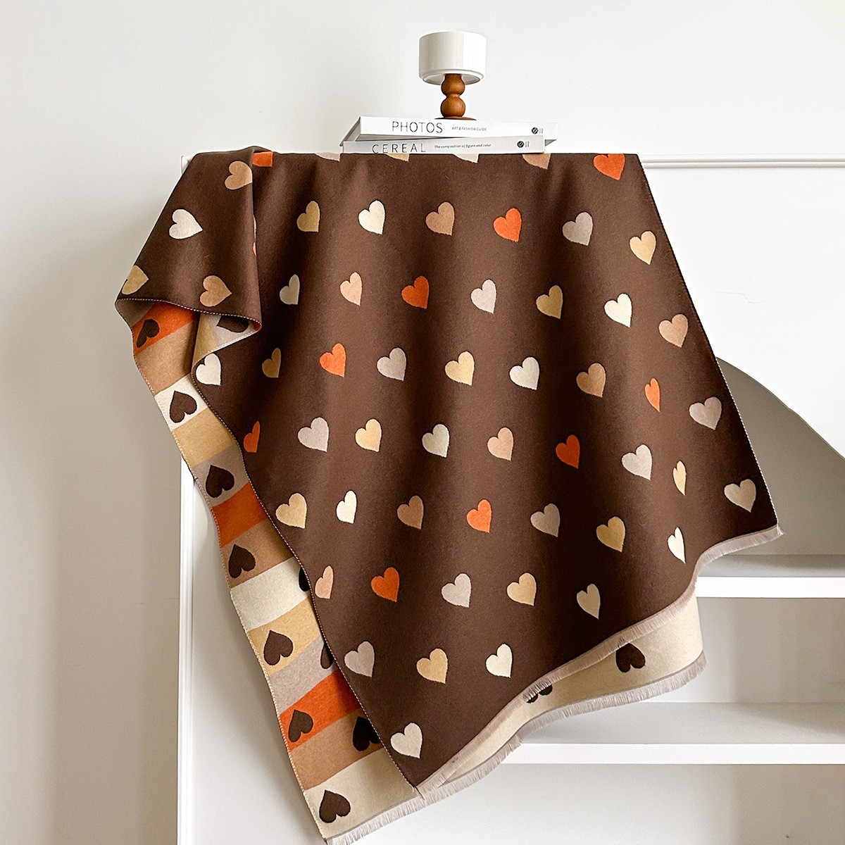 Bufanda de Imitación Cachemira con Patrón de Corazón, Mantenerse Caliente, para Otoño e Invierno
