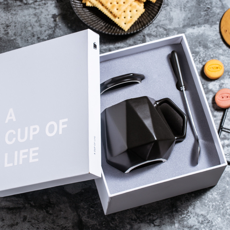 Taza de cerámica geométrica Taza poligonal Taza de agua Taza de café Taza de desayuno LOGO tallado