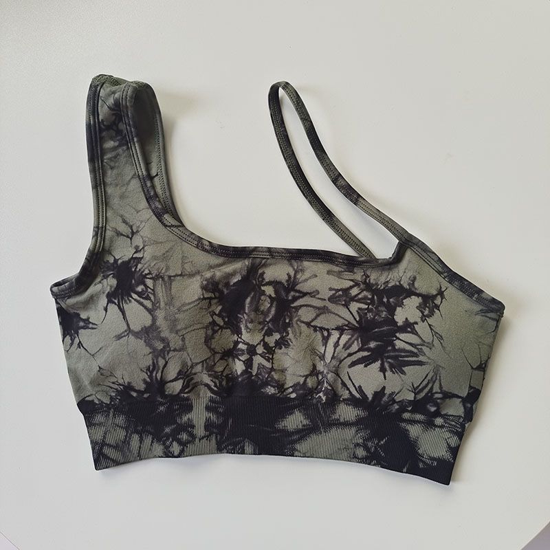 Cintura alta, cadera, melocotón, traje de teñido anudado deportivo, traje de yoga de hombro inclinado a prueba de golpes para mujer