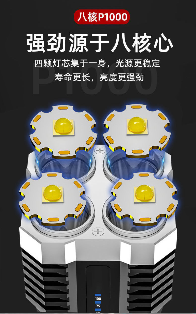 L-S03 strong flashlight 4 four-light strong long-range flashlight rechargeable COB side light searchlight long endurance