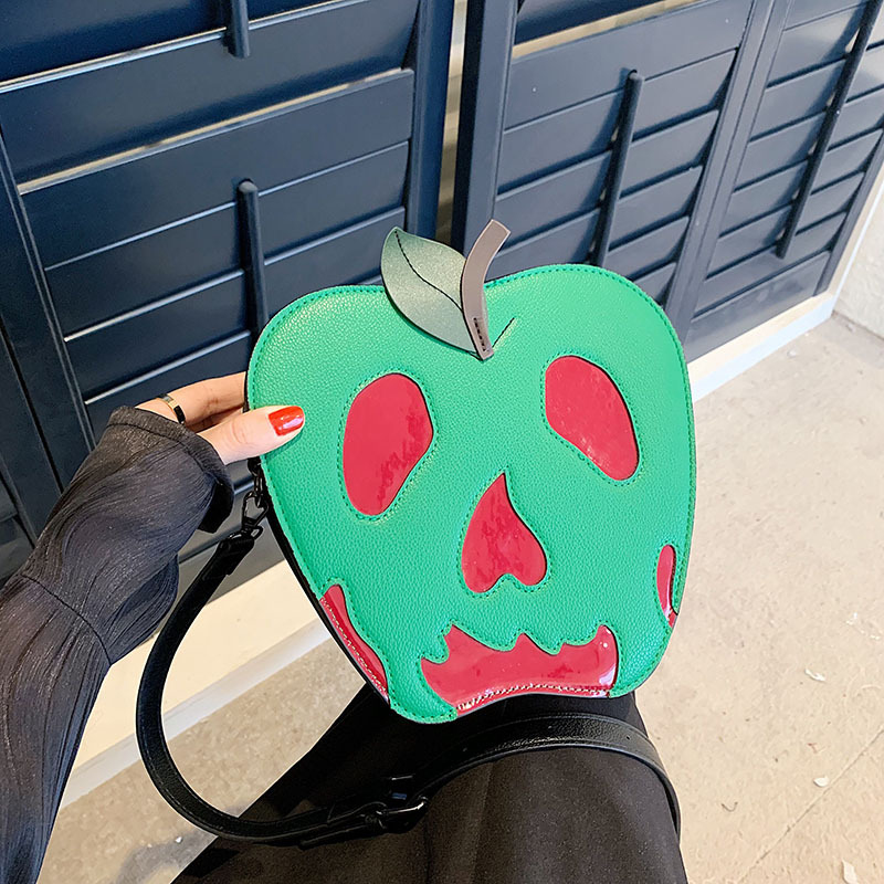 Borsa di Halloween transfrontaliera Borsa da donna con tracolla personalizzata con teschio e mela 2023 Nuova borsa a tracolla con colore a contrasto di commercio estero alla moda_voghion.com