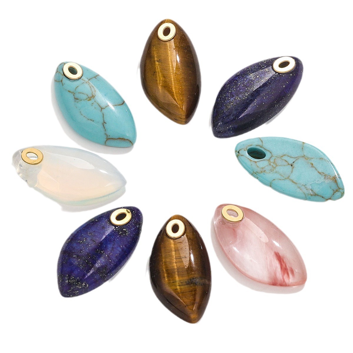 Europa y los Estados Unidos piedra natural polvo cristal turquesa acero inoxidable titanio elíptico pequeño colgante DIY accesorios de collar