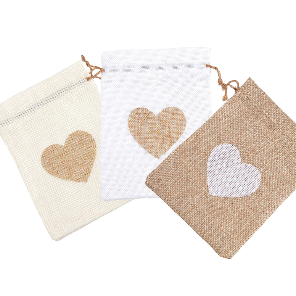 Amor transfronterizo parche de lino paquete de bolsillo de fiesta de boda bolsas de caramelo bolsas de almacenamiento Día de San Valentín bolsas de lino