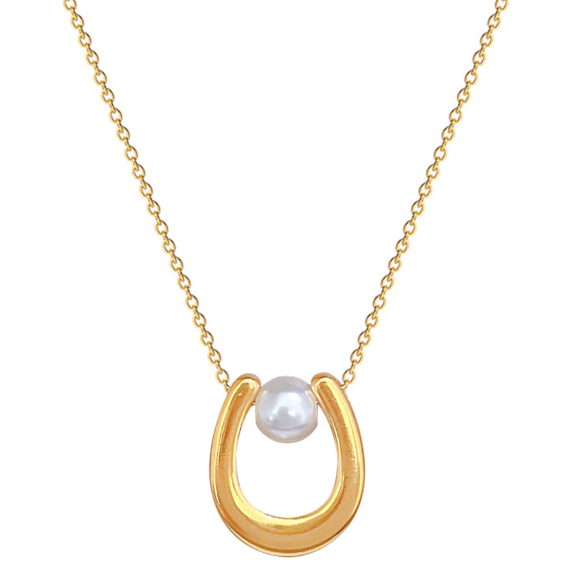 U-shaped Pearl Personality Minimalist Wind Stove Real Gold Necklace Female Ins Internet Celebrity Collarbone Chain_voghion.com