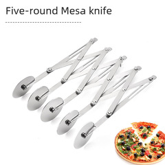 Factory Direct Supply Adjustable Five-Wheel Pizza Cutter Single-Head Stainless Steel Five-Wheel Pizza Cutter Multi-Wheel Dough Cutter