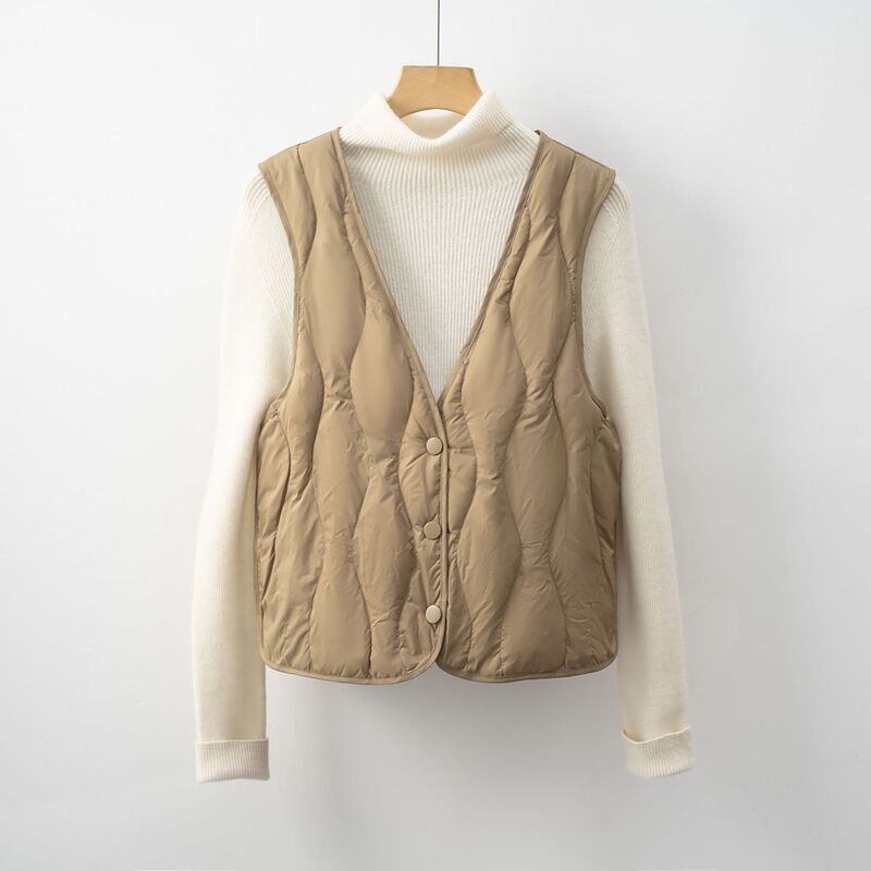 Pinghu Chi New Down Vest New GB 90 Velvet V-Neck Women's Autumn and Winter Light Vest Sleeveless Waistcoat Inside