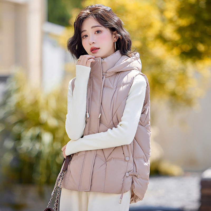Comercio exterior transfronterizo chaleco de algodón de plumón de mujeres otoño y invierno nuevo tipo pequeño chaqueta de abrazadera de caballo de cuello vertical con hombro de camisa