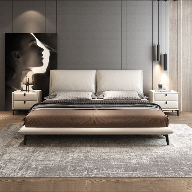 Suspensión cama de cuero genuino italiano minimalista Baxter elefante oreja cama dormitorio principal Luz de lujo moderno simple Internet celebridad cama doble