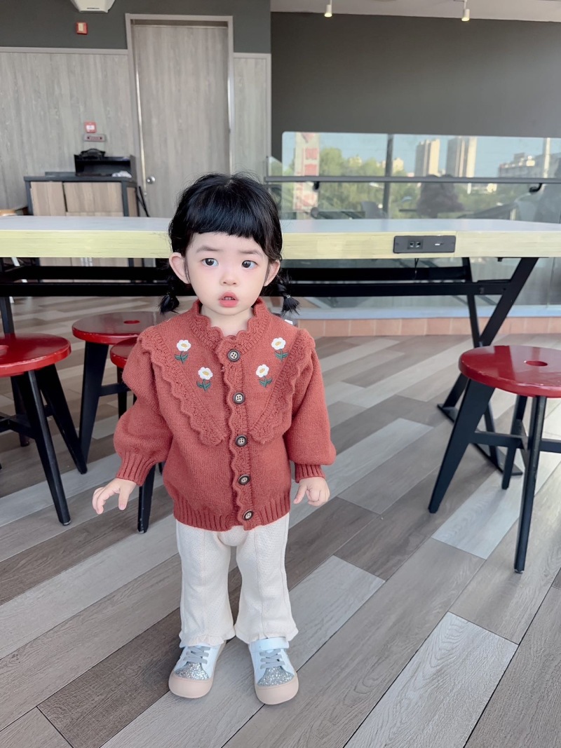 Girls Cardigan Sweater Embroidered Floral Knitted Autumn Winter_voghion.com