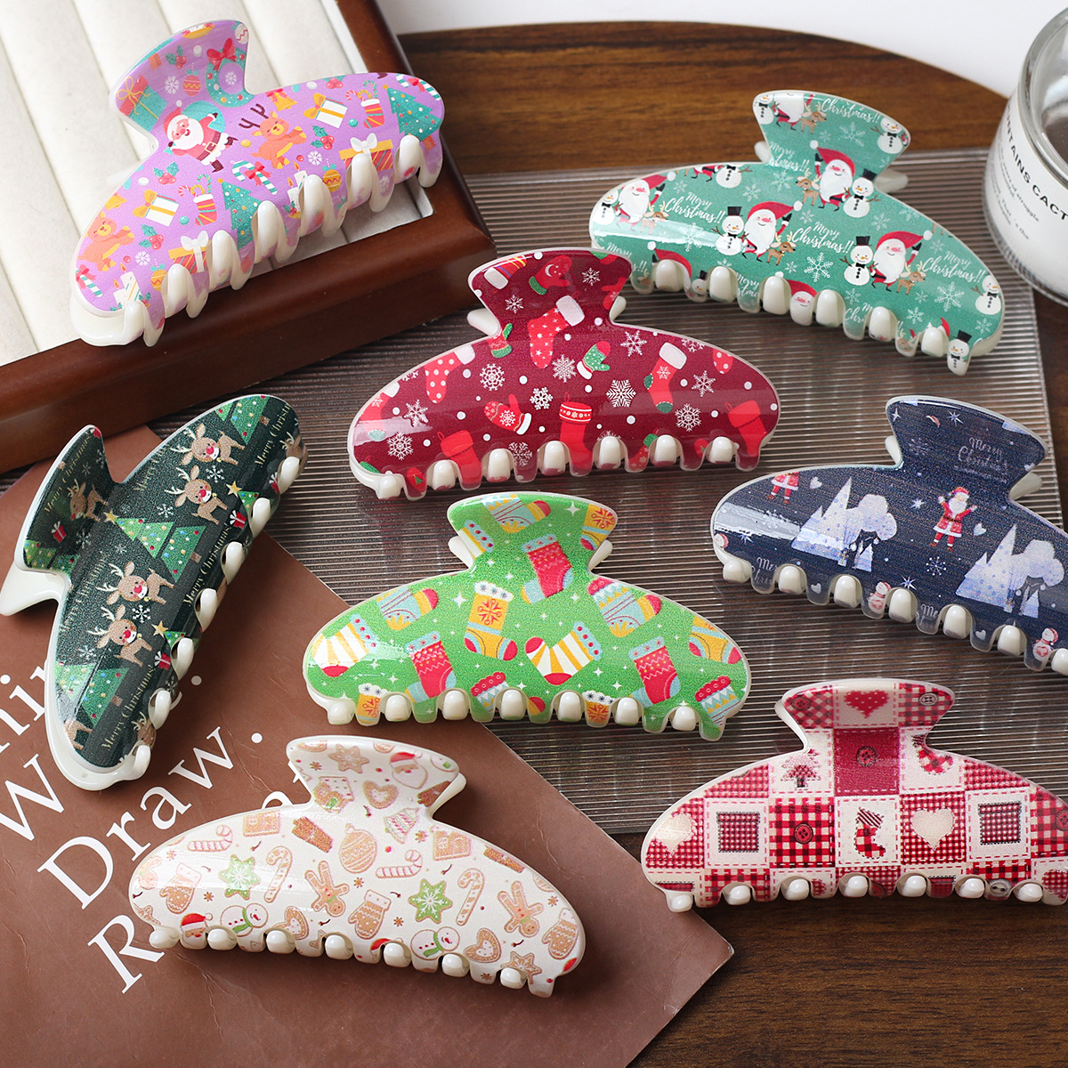 Dulce clip de plástico de Navidad grande 10.5cm clip de cabello para mujeres de alta calidad decoración de tarjeta de cabello detrás del cerebro clip de pescado
