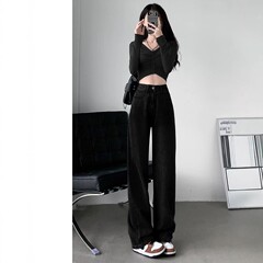 高腰直筒牛仔裤女春秋季薄款2025新款小个子宽松直筒阔腿拖地裤子