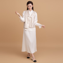 新中式国风马甲春秋款外穿盘扣女外搭叠穿v字领系带春秋马甲开衫