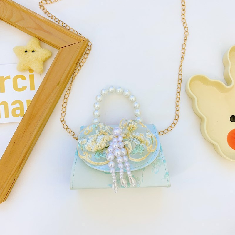 Hermoso bolso de arco de perla para niños nuevo estilo antiguo bolso de borda estilo chino colorido bolso de hombro con diamantes