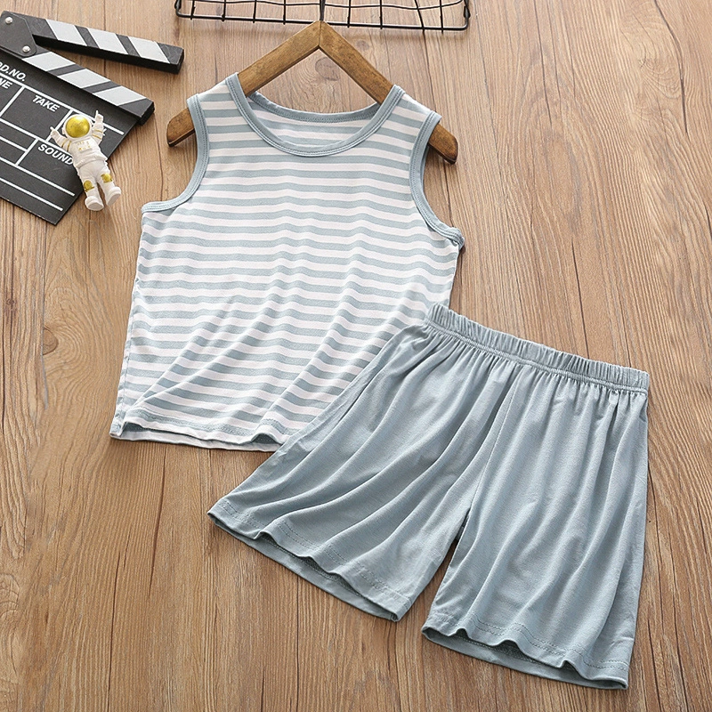 Детский комплект модального жилета, шорты, тонкая домашняя одежда, костюм без рукавов для мальчиков с кондиционером, летние пижамы из ледяного шелка.