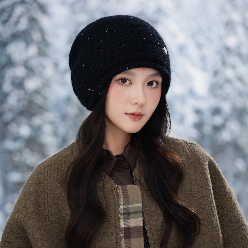 Autumn Winter Women Fashion Versatile Knitted Solid Color Head Wrap Warm Thickened Fleece Yarn Mom Hat_voghion.com