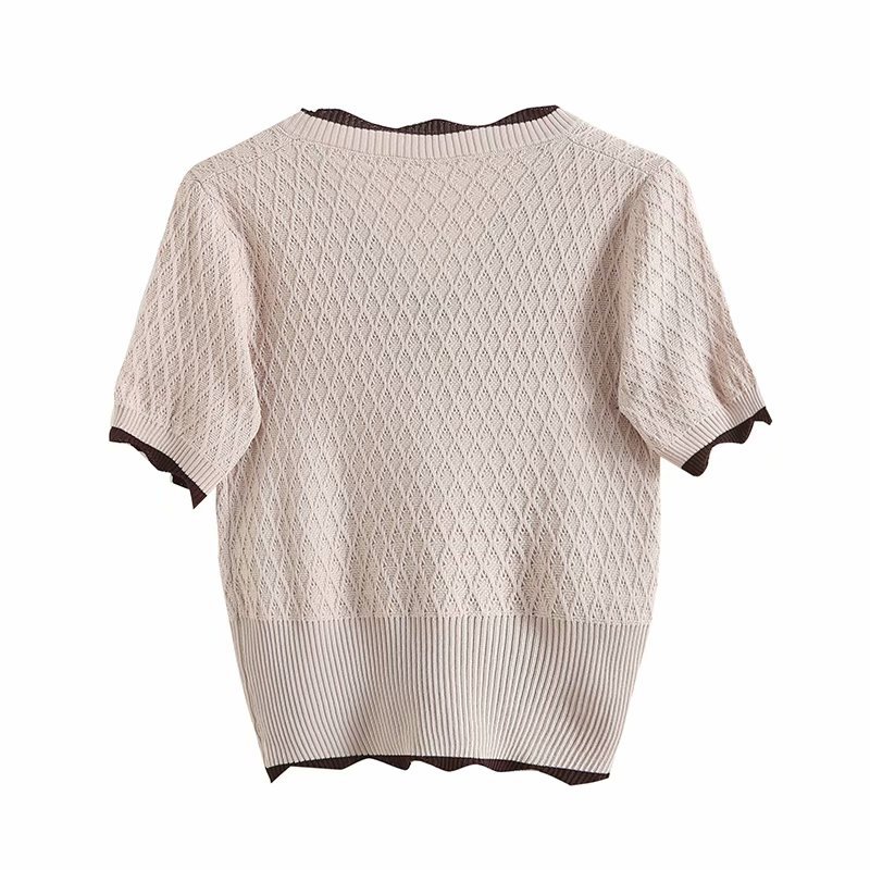 double-breasted V-neck jacquard texture knit top NSAM53180