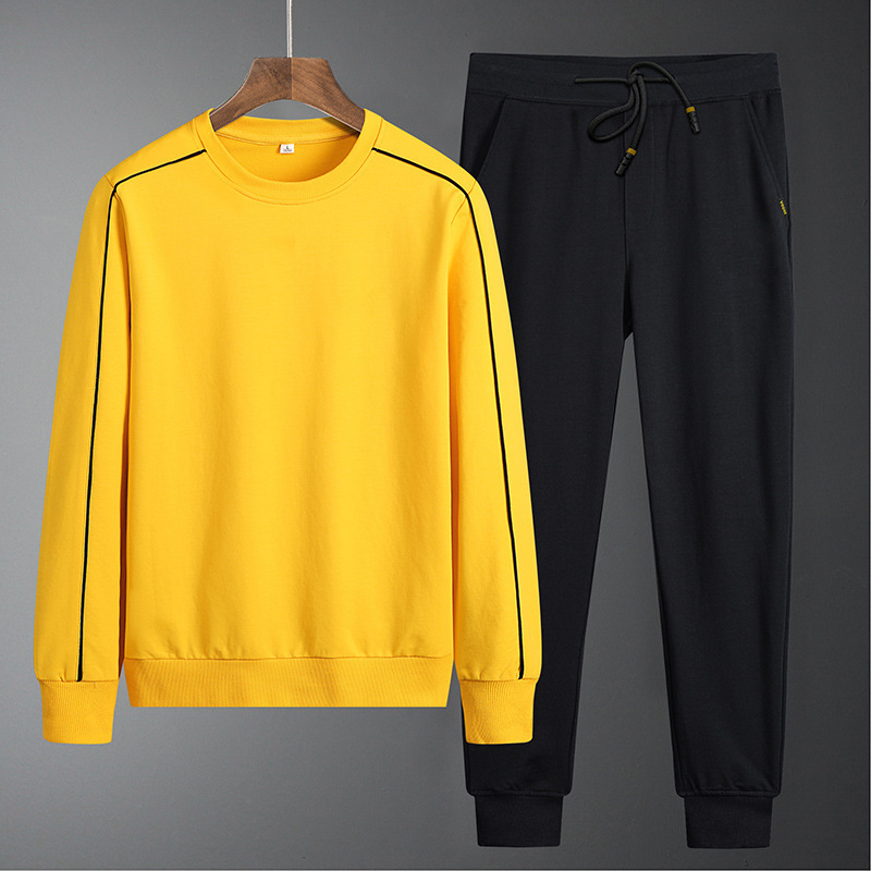 2024 moda todo-fósforo tendencia simple cuello redondo moda hombres estilo coreano delgado casual suéter pantalones traje cien